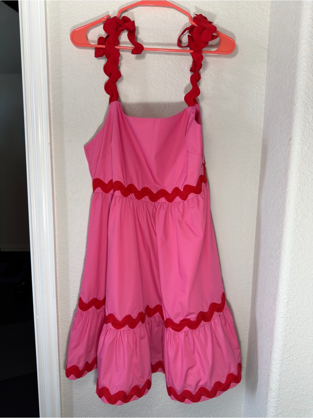 Pink Sundress with Red Rickrack Trim